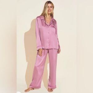 BRAND NEW Eberjey Inez Washable Silk Long PJ Set Foxglove/Italian Rose Small